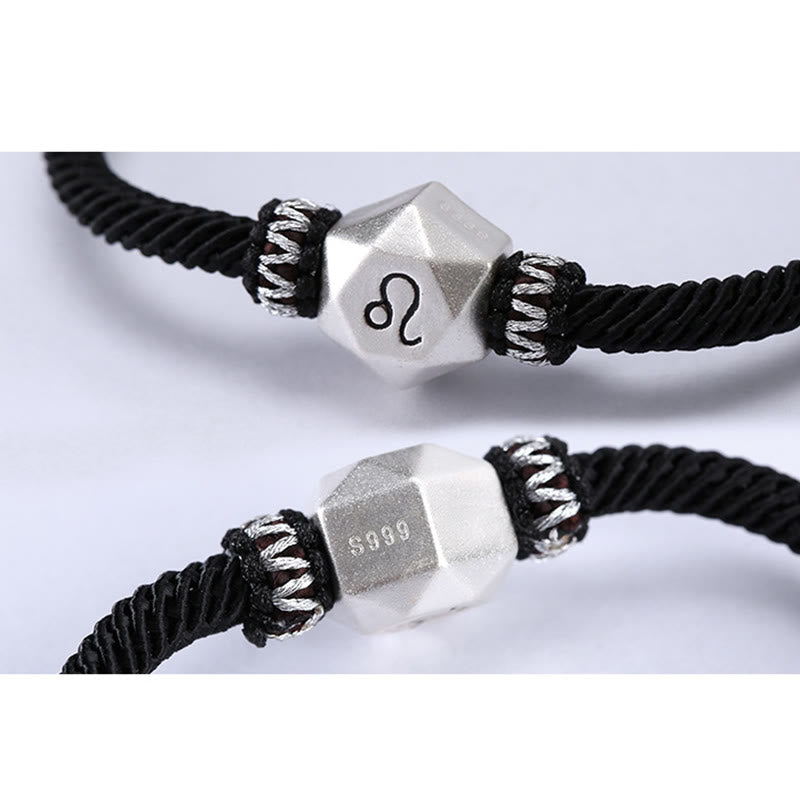 Pulsera de hilo hecha a mano con protección de las 12 constelaciones del zodíaco de plata de ley 999 con Buddha Stones
