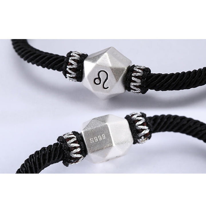 Pulsera de hilo hecha a mano con protección de las 12 constelaciones del zodíaco de plata de ley 999 con Buddha Stones
