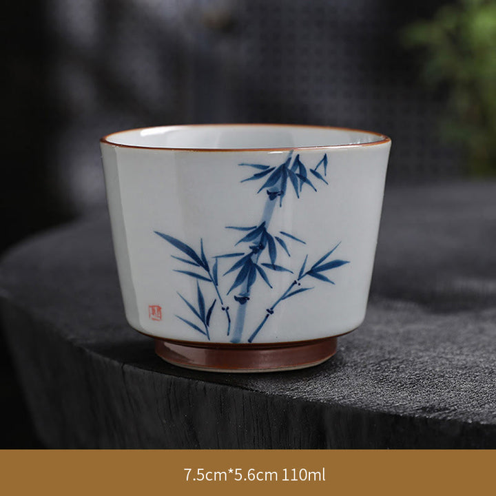 Tazas de té de cerámica de bambú con hojas de flor de loto y Buddha Stones, tazas de té de Kung Fu
