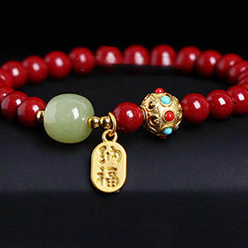 Pulsera con dijes de protección de la fortuna, aventurina verde cinabrio y Buddha Stones