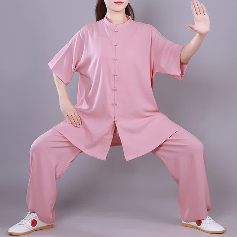 Conjunto de ropa unisex de lino y algodón con Buddha Stones, tai chi, qigong, oración, práctica espiritual zen - Rosa - Manga corta - US14, UK/AU18, EU46 (3XL)  - image 2