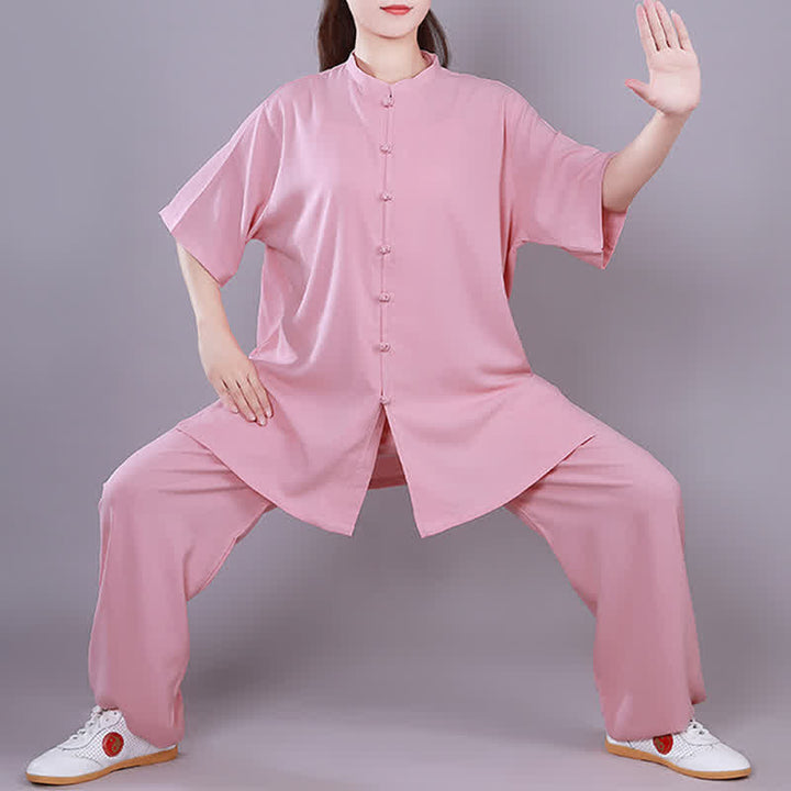 Conjunto de ropa unisex de lino y algodón con Buddha Stones, tai chi, qigong, oración, práctica espiritual zen - Rosa - Manga corta - US14, UK/AU18, EU46 (3XL)  - image 2