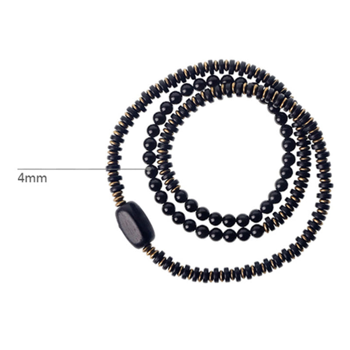Pulsera de triple envoltura curativa de cobre y madera de ébano, obsidiana arcoíris con Buddha Stones