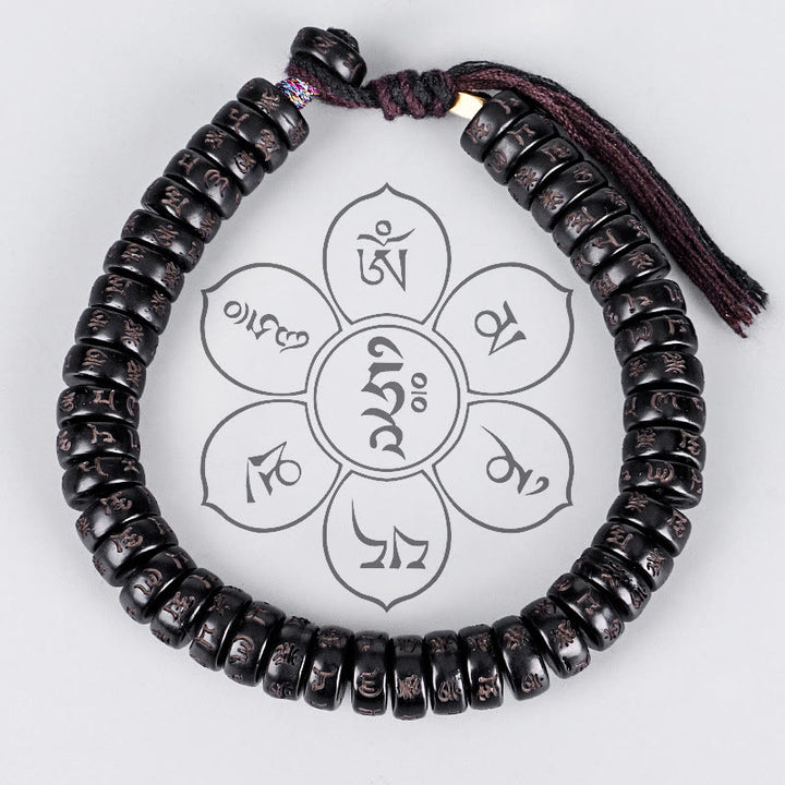 Pulsera de cuerda positiva con cuentas de concha de coco tibetana con piedras de Buddha Stones grabadas Om Mani Padme Hum Mantra