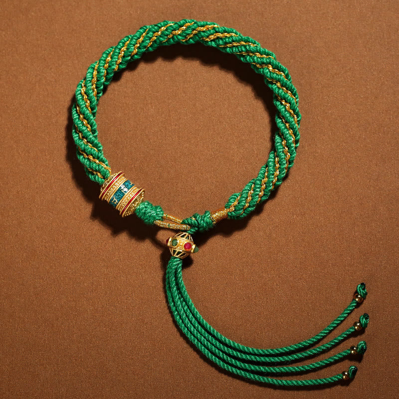 Pulsera de cuerda tejida con dije de rueda de oración Thangka de la suerte hecha a mano tibetana con Buddha Stones