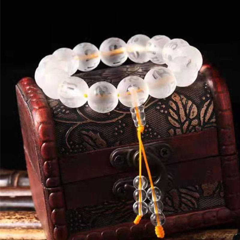 Pulsera de meditación Om Mani Padme Hum de ónix negro y cristal blanco del Tíbet con Buddha Stones