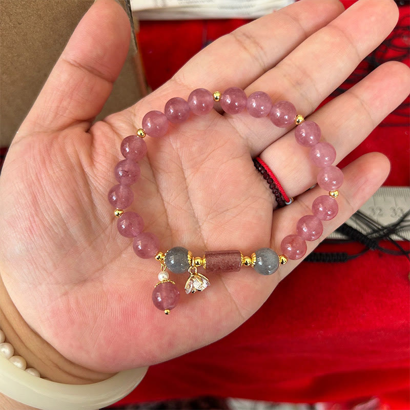 Pulsera con dije positivo de flor de circonita de cuarzo fresa natural con Buddha Stones