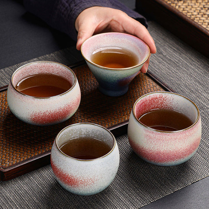 Taza de té de cerámica con cambio de horno degradado rojo Retro con Buddha Stones, taza de té de Kung Fu