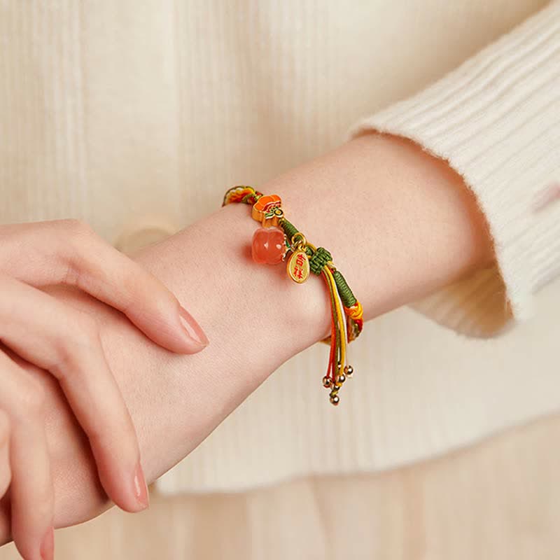 Pulsera de cuerda trenzada con nudo de reencarnación, ágata roja caqui, Buddha Stones