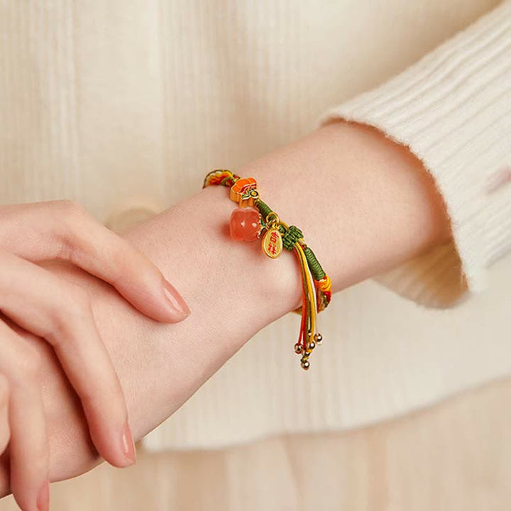 Pulsera de cuerda trenzada con nudo de reencarnación, ágata roja caqui, Buddha Stones