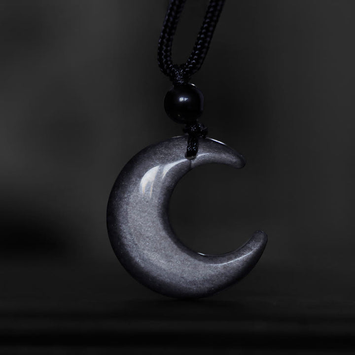 Colgante de collar de protección para pareja, colgante de cristal de selenita de obsidiana con brillo de plata Natural, Buddha Stones, luna creciente, Yin Yang - image 4