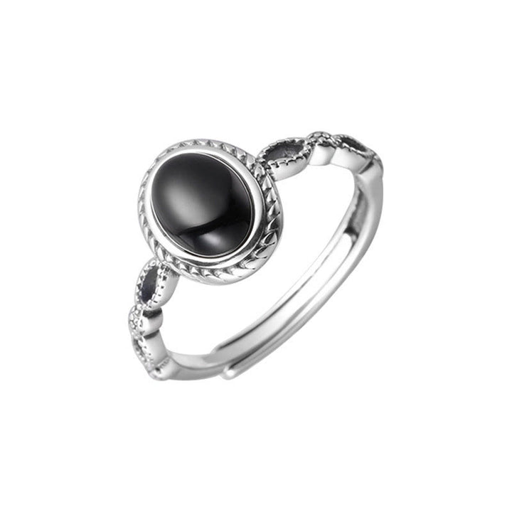 Anillo de la fortuna de ónix negro de plata de ley 925 con Buddha Stones