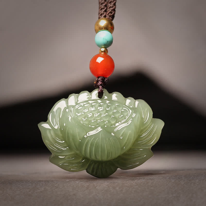 Collar con colgante de flor de loto de jade cian hetiano con Buddha Stones - Jade Cian Hetian (Éxito ♥ Curación) - image 1