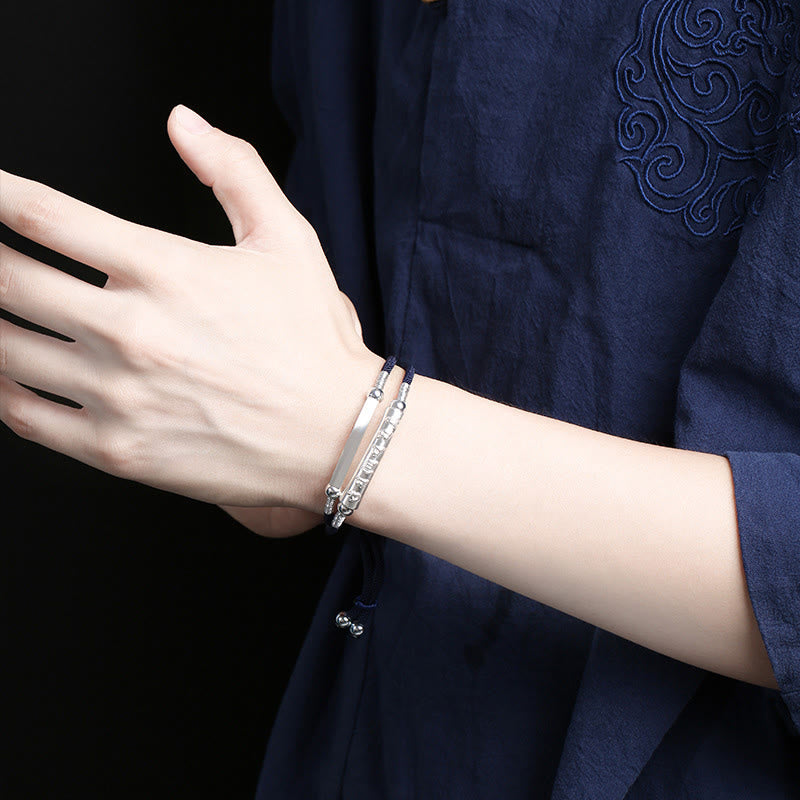 Pulsera trenzada hecha a mano de plata de ley 999 con Buddha Stones Om Mani Padme Hum Peace