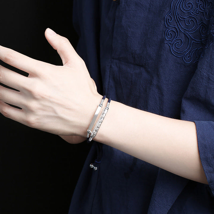 Pulsera trenzada hecha a mano de plata de ley 999 con Buddha Stones Om Mani Padme Hum Peace
