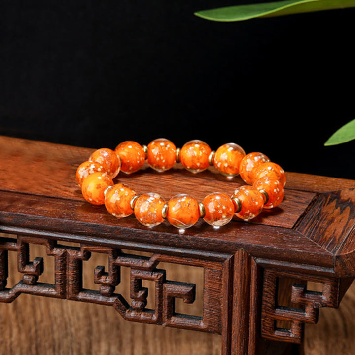 Pulsera de éxito con cuentas de cristal Liuli fluorescentes luminosas con abalorio familiar de bestia tragadora de oro con Buddha Stones