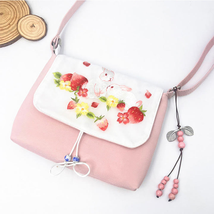 Buddha Stones Camelia bordada Epiphyllum Gardenia Sakura Flores Bolso bandolera Bolso de hombro Bolso para teléfono móvil