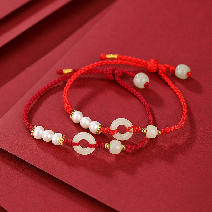 Pulsera de la suerte con perlas y hebilla de la paz de jade hetiano chapado en plata de ley 925 con Buddha Stones