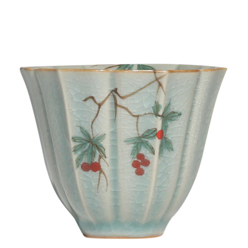 Taza de té de cerámica de Kung Fu con Buddha Stones , níspero, cornejo, espino, gloria de la mañana