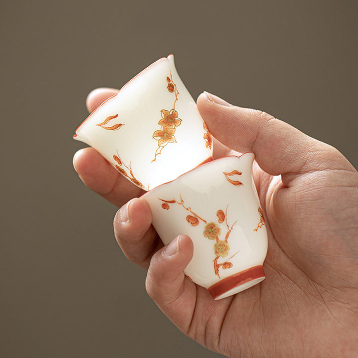 Taza de té y platillo con tapa, Gaiwan Sancai de cerámica, flores de porcelana blanca, Buddha Stones, Kung Fu