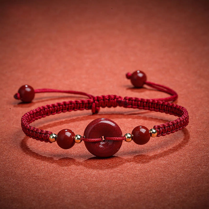 Pulsera de cuerda de bendición con hebilla de paz de cinabrio natural con Buddha Stones