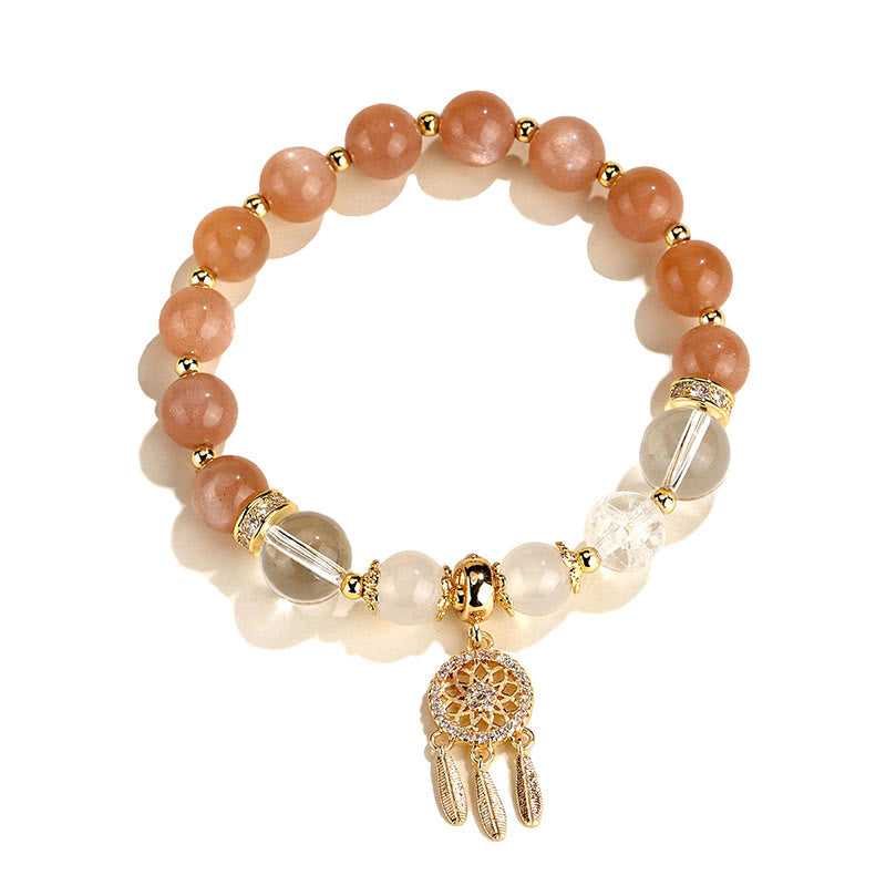 Pulsera curativa de atrapasueños de cristal de amatista, cuarzo, fresa verde, Buddha Stones