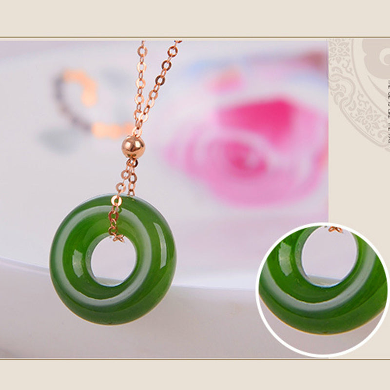 Colgante de collar de oro de 14 quilates curativo de jade cian redondo