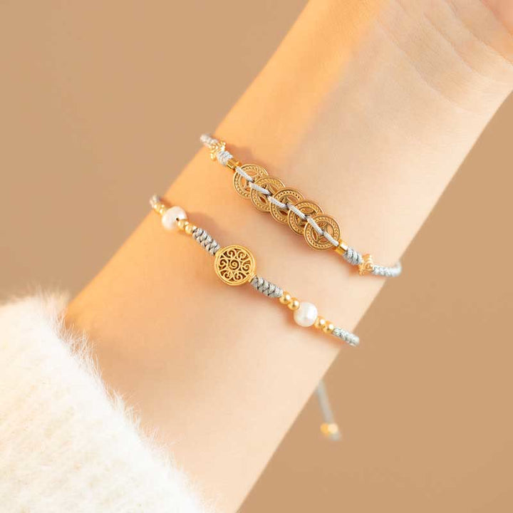 Pulsera trenzada de fuerza de la suerte del árbol de la fortuna de la moneda de cobre de las Buddha Stones