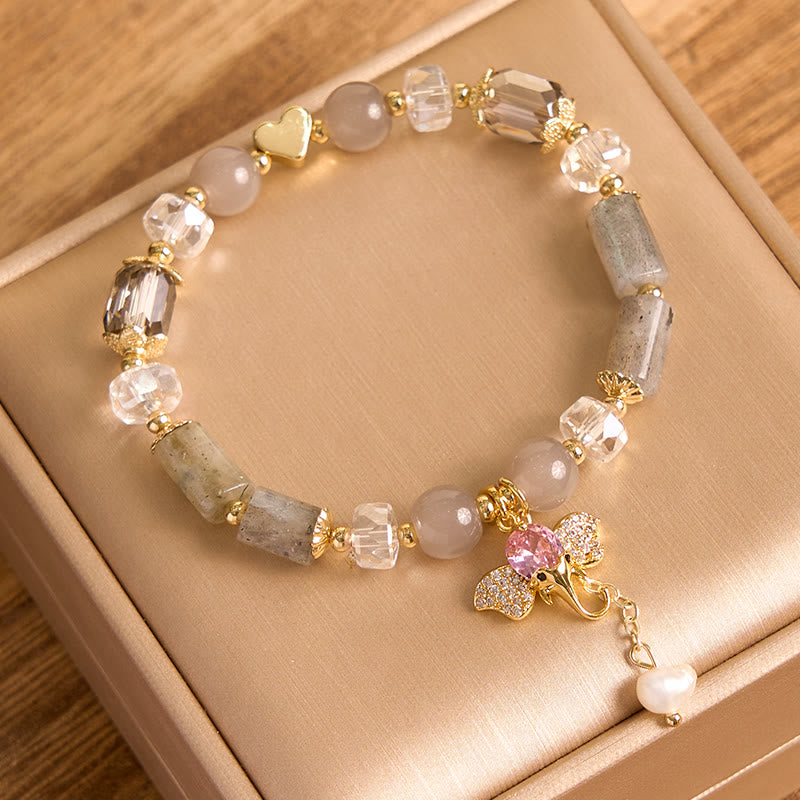 Pulsera con dije de elefante positivo, Buddha Stones , amatista, aventurina verde, cuarzo fresa