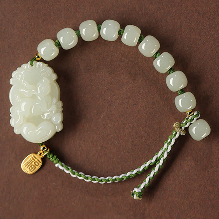 Pulsera de plata de ley 925 con zodíaco chino, jade hetiano, felicidad, suerte