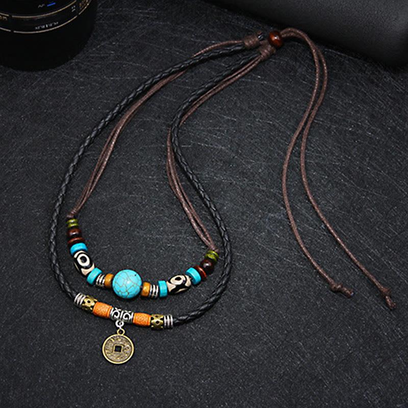 Collar de protección de cuentas Dzi turquesa con Buddha Stones