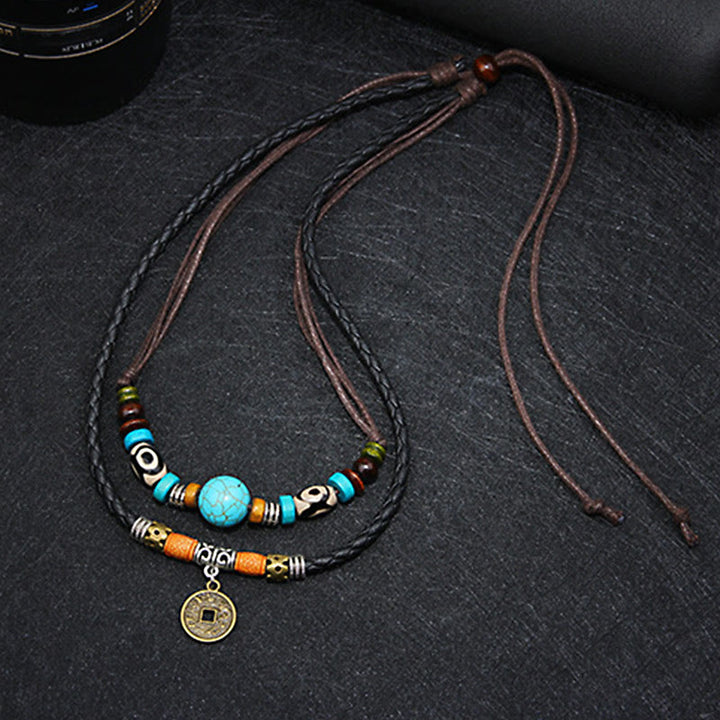 Collar de protección de cuentas Dzi turquesa con Buddha Stones