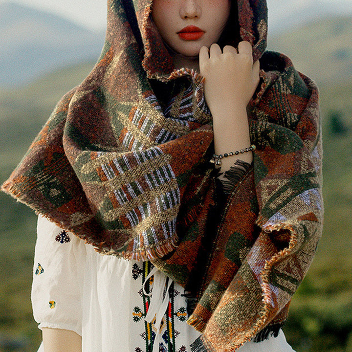 Mantón tibetano de Buddha Stones , patrón de geometría clásico, bufanda de viaje acogedora para invierno