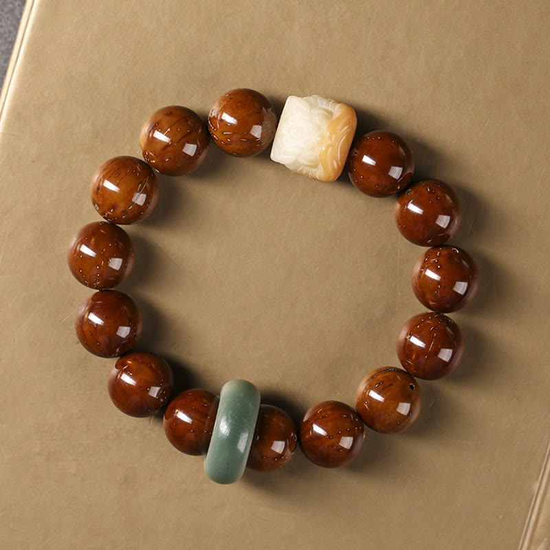 Pulsera de sabiduría de león danzante con semillas de Bodhi moradas con Buddha Stones
