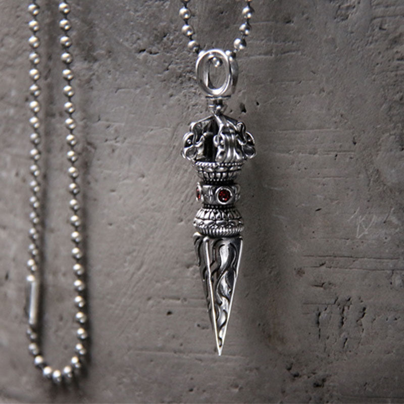 Colgante de collar de poder espiritual Vajra de plata de ley 925 con Buddha Stones