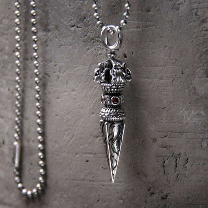 Colgante de collar de poder espiritual Vajra de plata de ley 925 con Buddha Stones