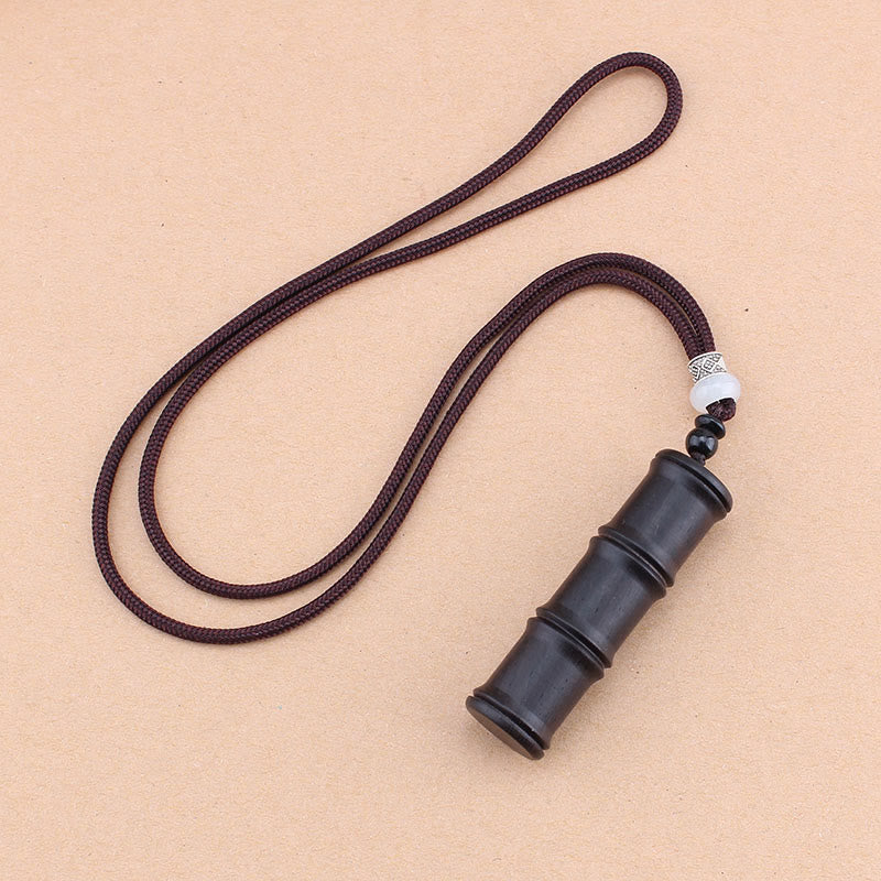 Buddha Stones madera de ébano patrón de bambú Ghau caja de oración collar de paz colgante