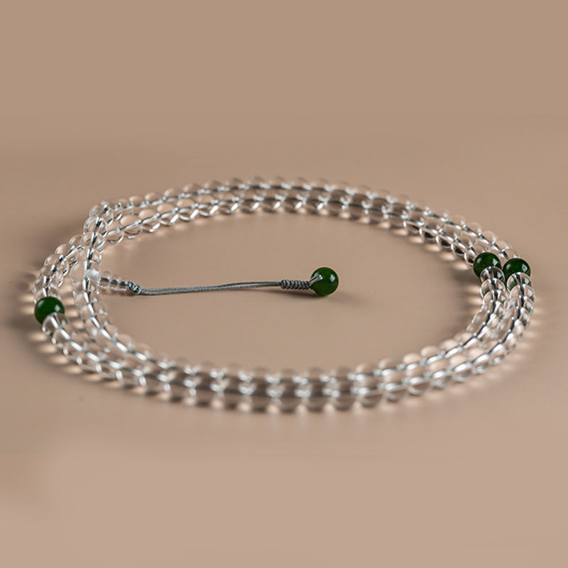 Pulsera de meditación de jade de cristal blanco de 108 cuentas Mala