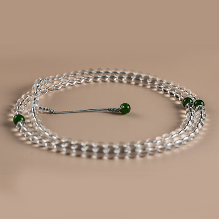 Pulsera de meditación de jade de cristal blanco de 108 cuentas Mala