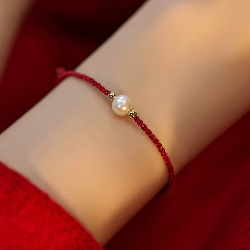 Pulsera de hilo trenzado de la suerte con cuentas de perlas naturales de piedras de Buddha Stones
