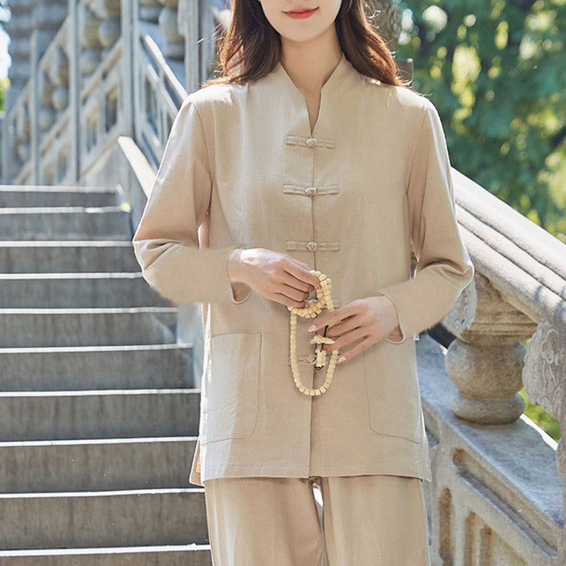 Conjunto de ropa de lino y algodón para mujer, uniforme de oración, meditación, Yoga, práctica Zen espiritual , Buddha Stones - Caqui - US18, UK/AU22, EU50 (6XL) - image 10