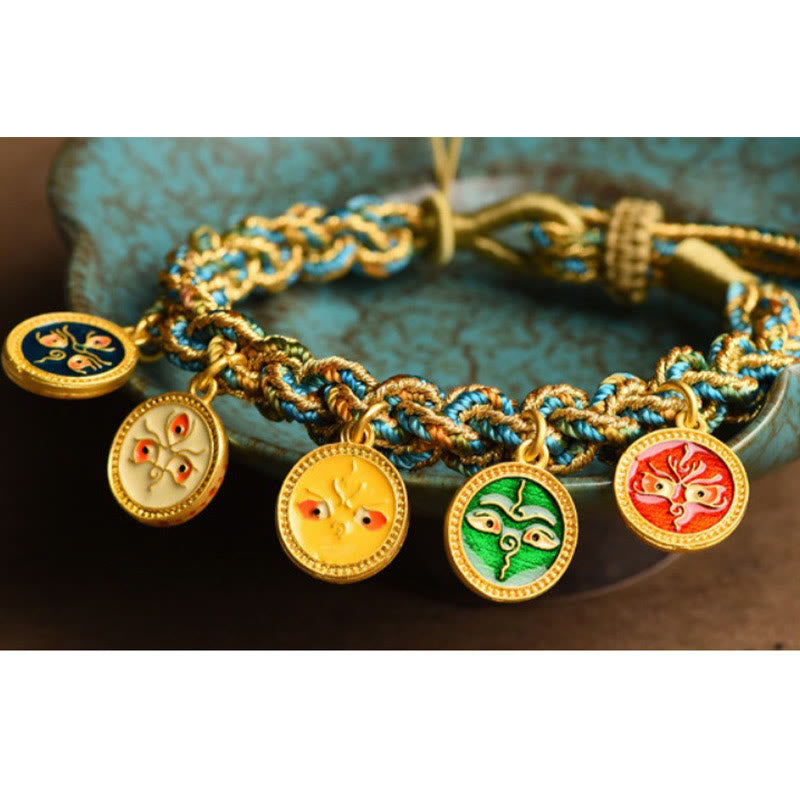 Buddha Stones de cuerda trenzada hecha a mano con cinco dioses tibetanos de la suerte y la riqueza
