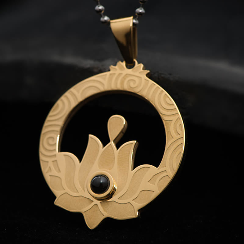 Buddha Stones loto titanio acero iluminación proyección Shurangama Mantra collar colgante