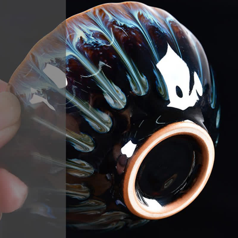 Tazas de té de cerámica con incrustaciones de Buddha Stones , loto, pavo real, dragón, fénix, pez koi, 120 ml - image 6