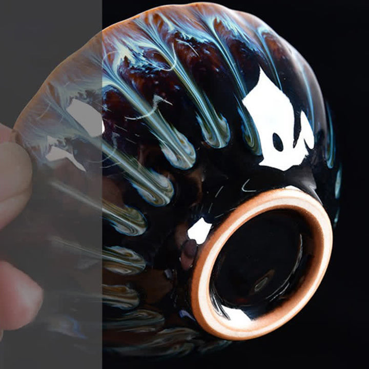 Tazas de té de cerámica con incrustaciones de Buddha Stones , loto, pavo real, dragón, fénix, pez koi, 120 ml - image 6