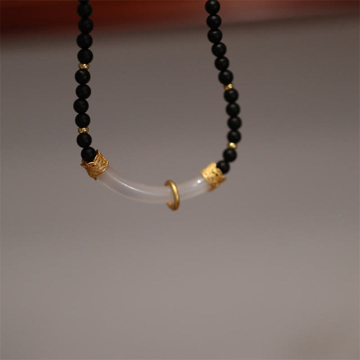 Colgante de collar con cuentas de protección de calcedonia de ónix negro de plata de ley 925