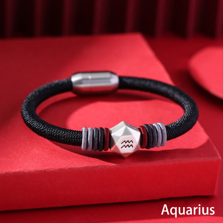 Pulsera de hilo hecha a mano con Buddha Stones de plata de ley 999 con 12 constelaciones del zodíaco