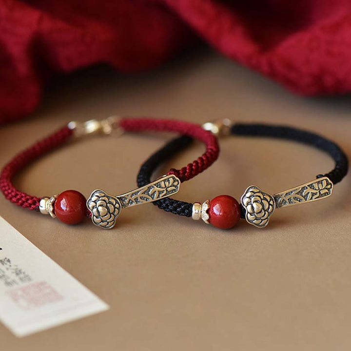 Pulsera de hilo de bendición de cinabrio de plata de ley 925 con Buddha Stones