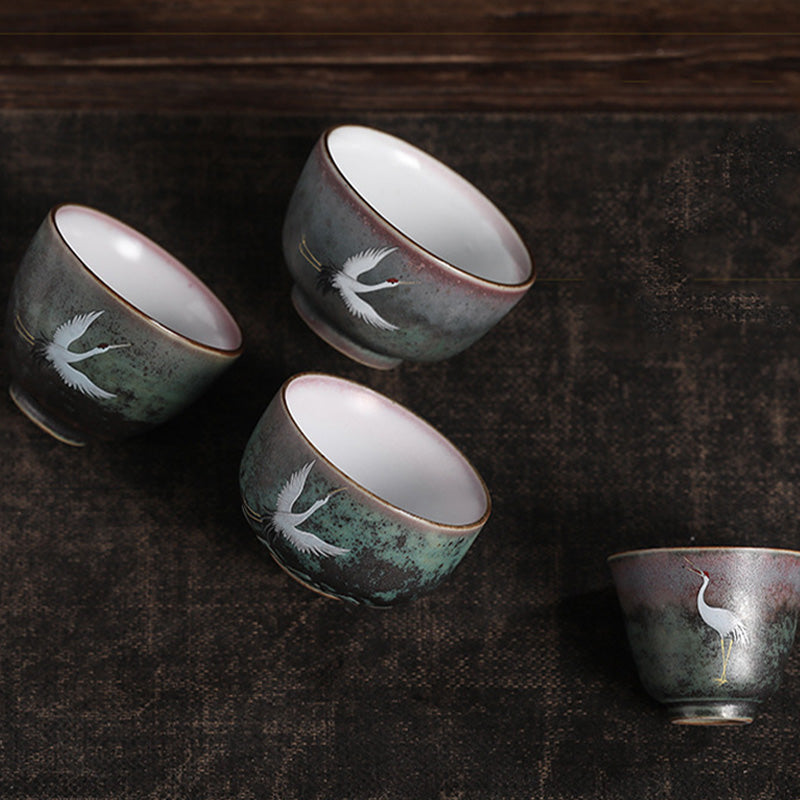 Taza de té de cerámica con grulla auspiciosa de Buddha Stones , tazón de taza de té de Kung Fu