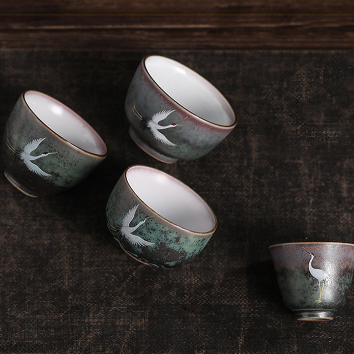 Taza de té de cerámica con grulla auspiciosa de Buddha Stones , tazón de taza de té de Kung Fu